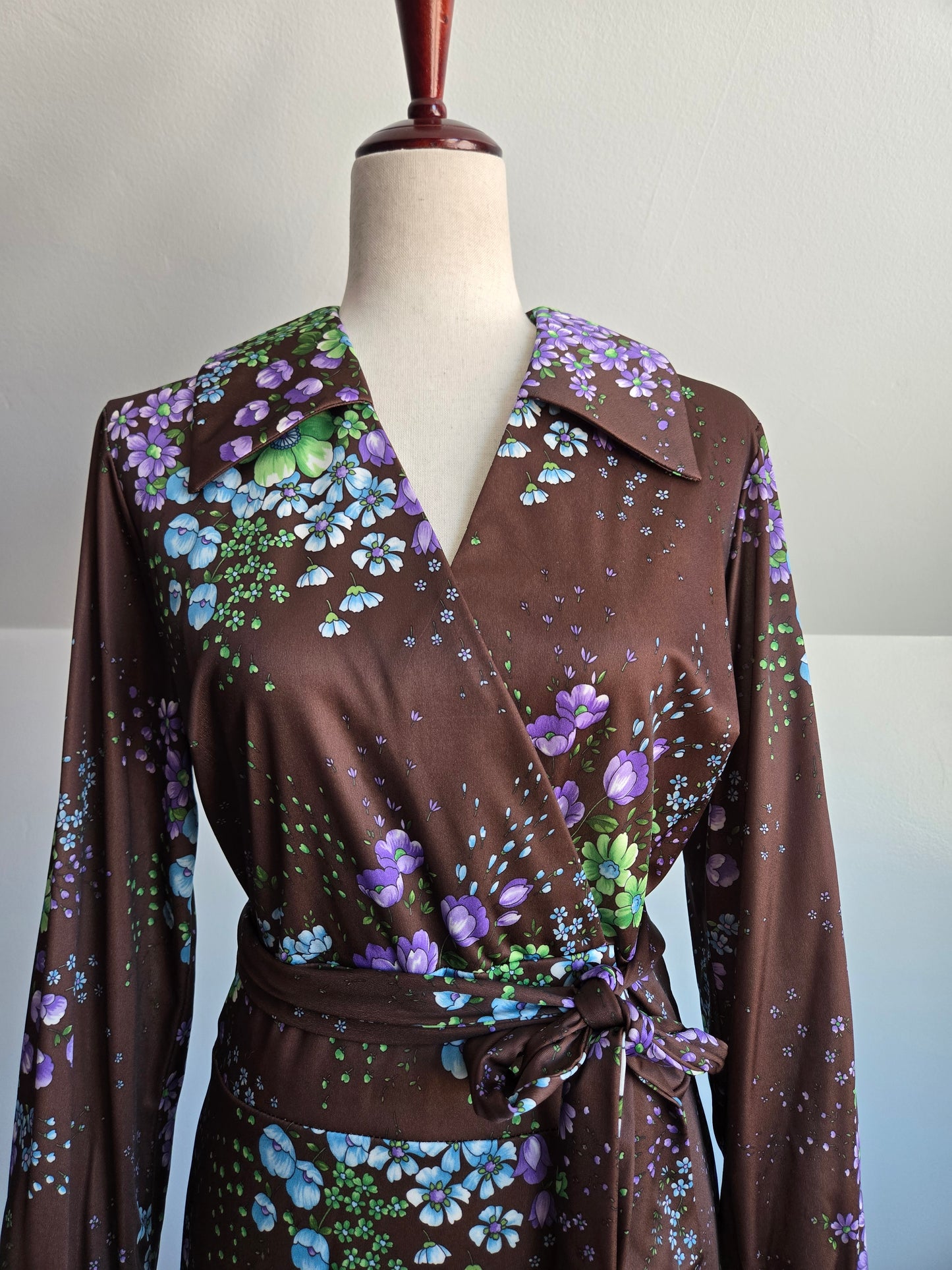 Royalty Dallas Vintage 70s Brown Floral Maxi Dress - L/XL