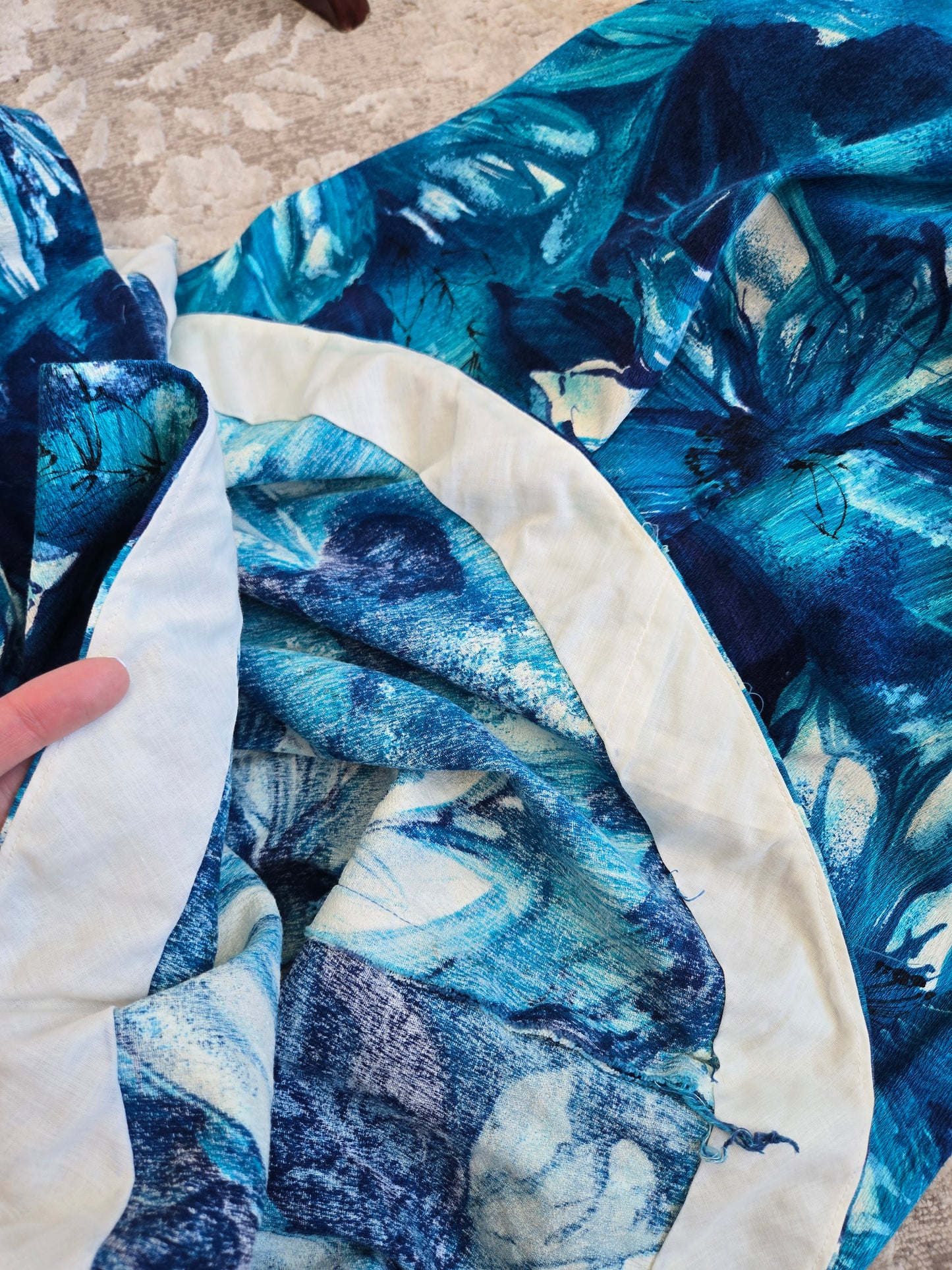 Royal Hawaiian Barkcloth Blue Floral Made in Hawaii Dress - Small