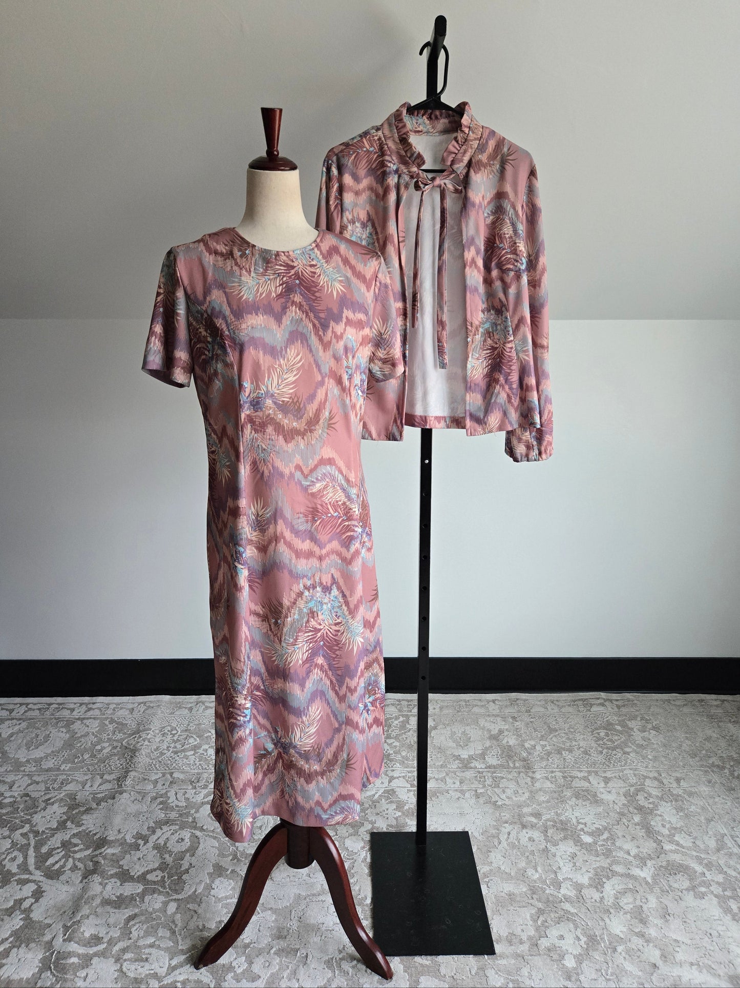 Vintage 70s Psychedelic Dress and Top Two Piece Set - Large