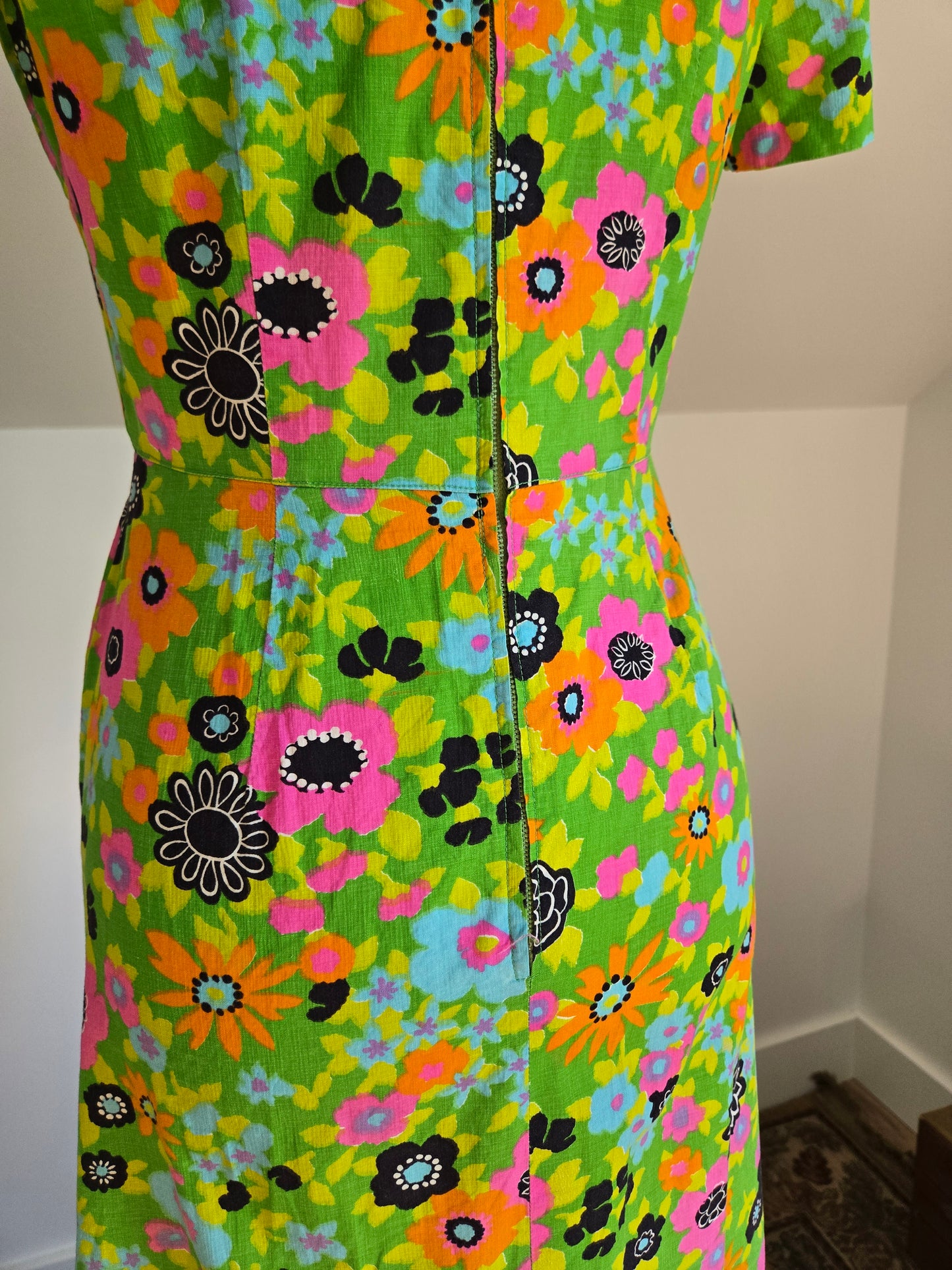 Vintage 1970s Dayglo Cotton Dress - XS/Small