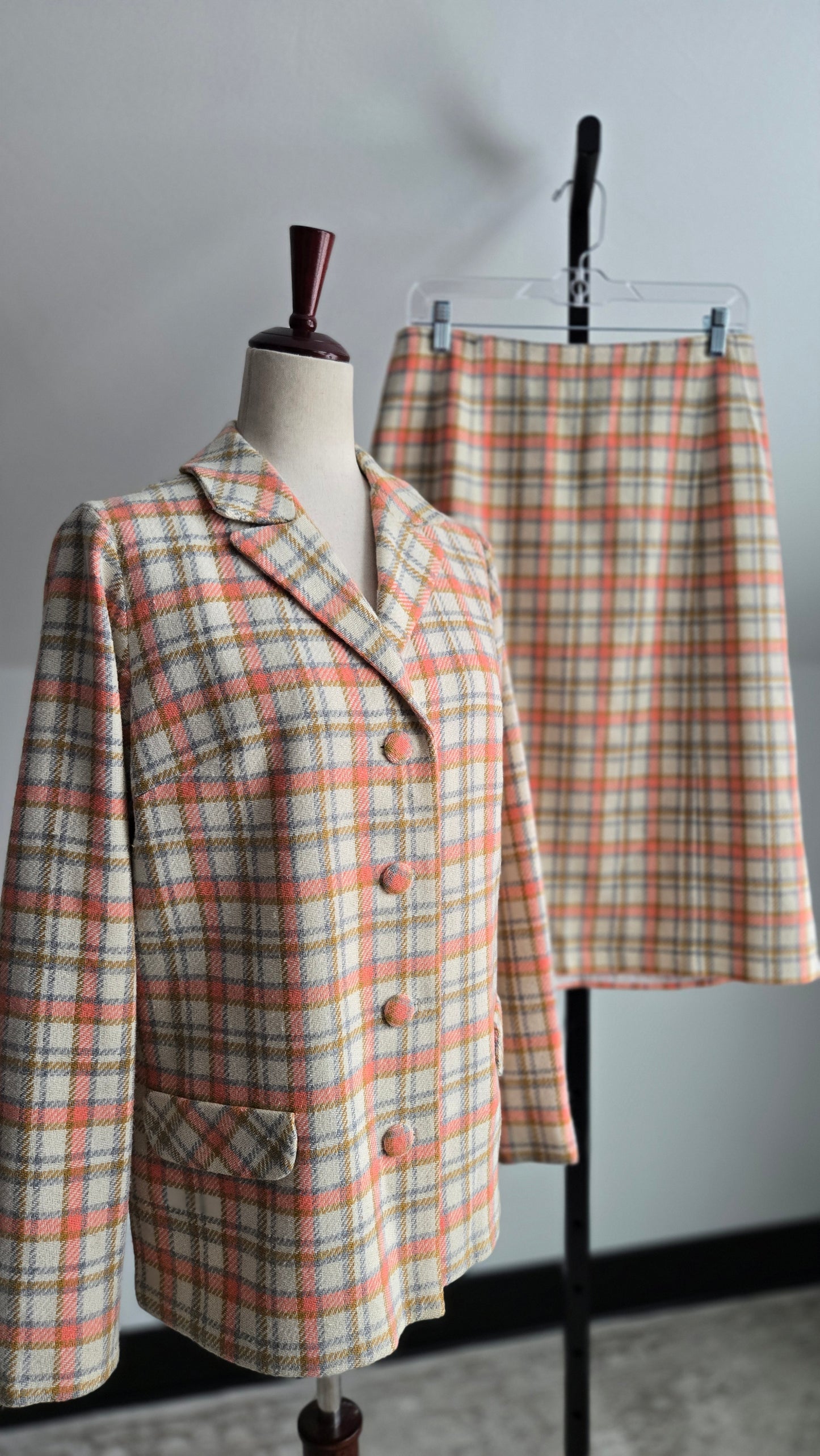 Vintage 70s Plaid Blazer and Skirt Two Piece Set - Medium/Large