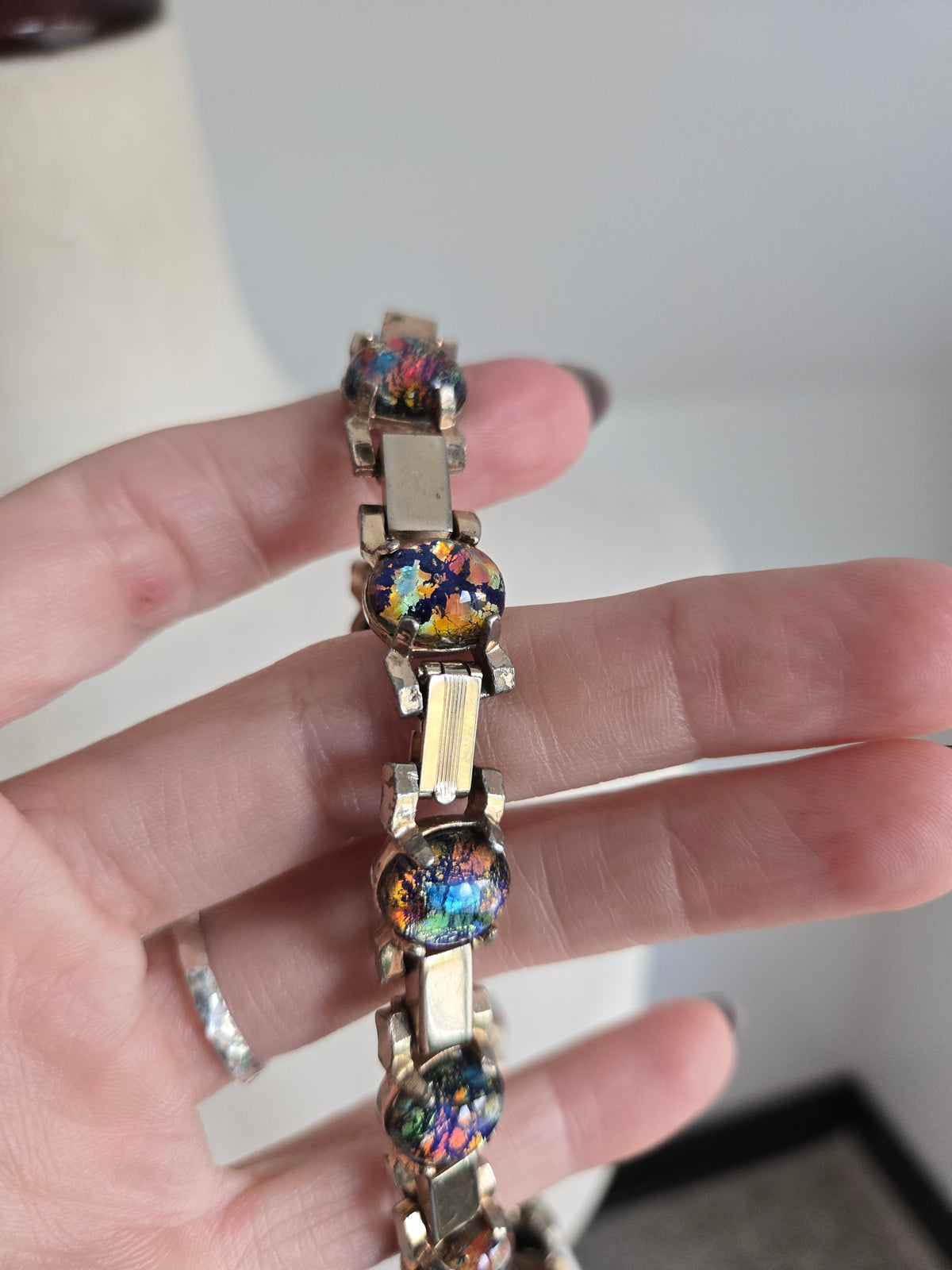 Vintage Confetti Glass Cab Choker Necklace