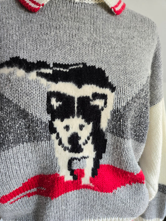 Catalina Vintage 80s Sled Dog Novelty Knit Sweater - Medium