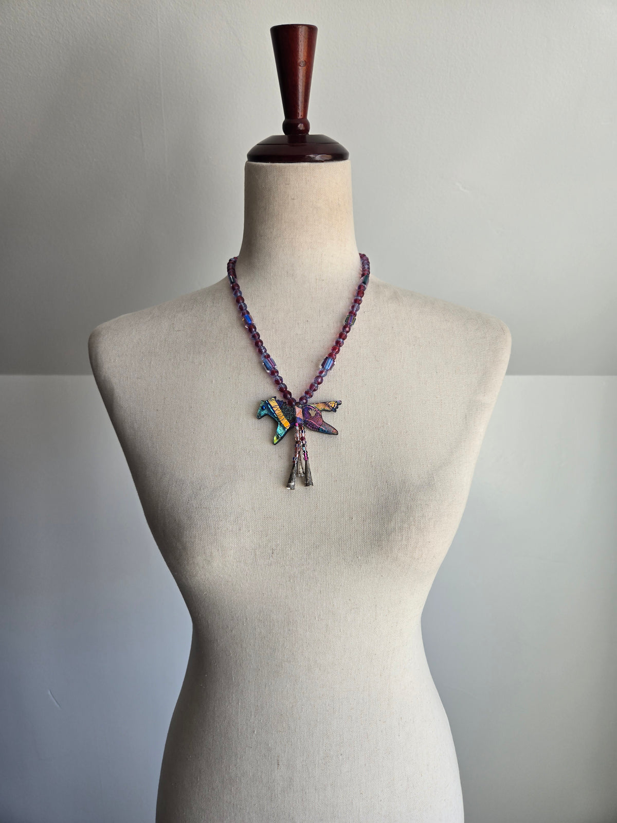Art Glass Dichroic Horse Bolo Style Necklace