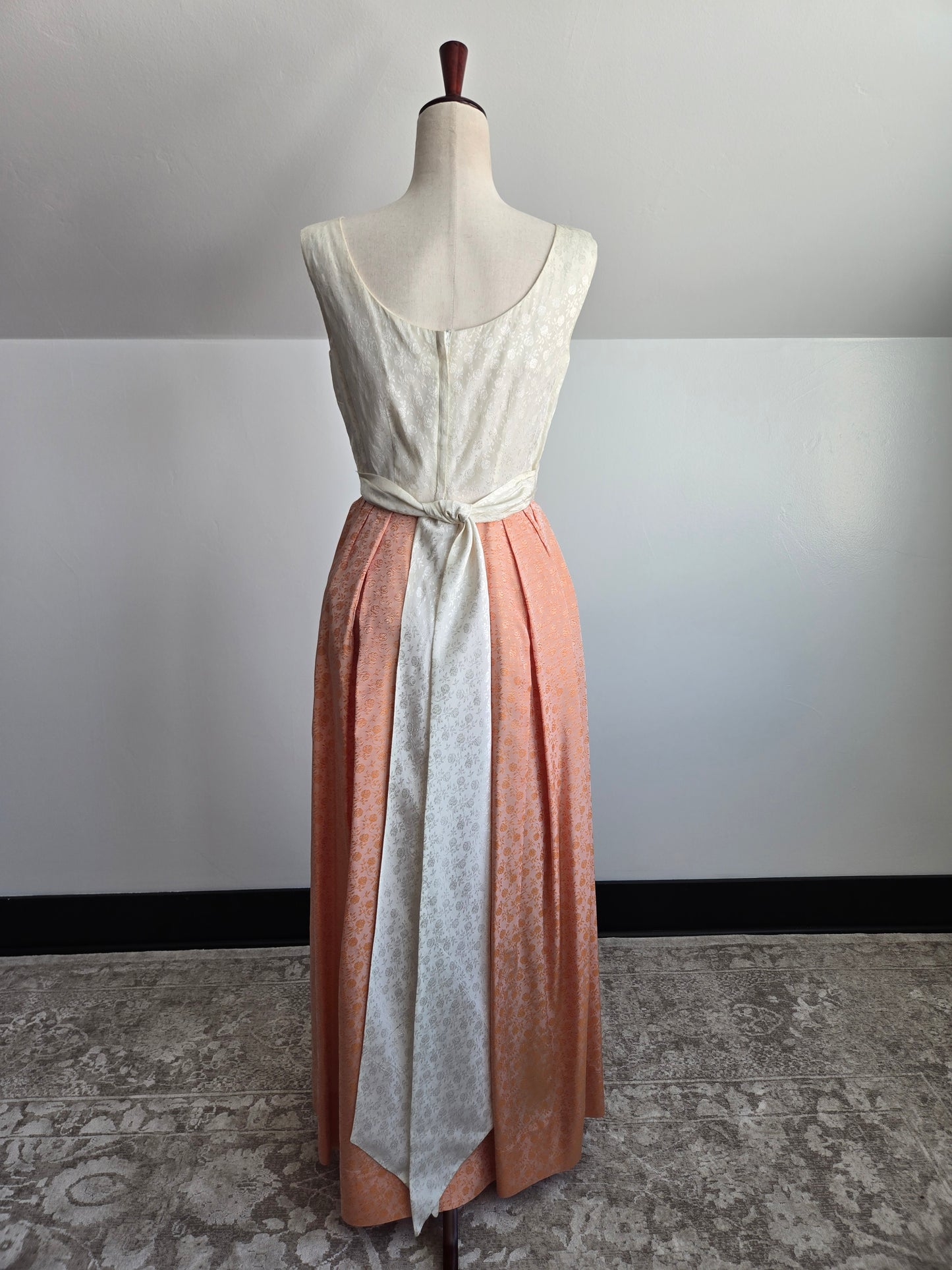 1950s Jacquard Floral Colorblock Maxi Dress - XS/S