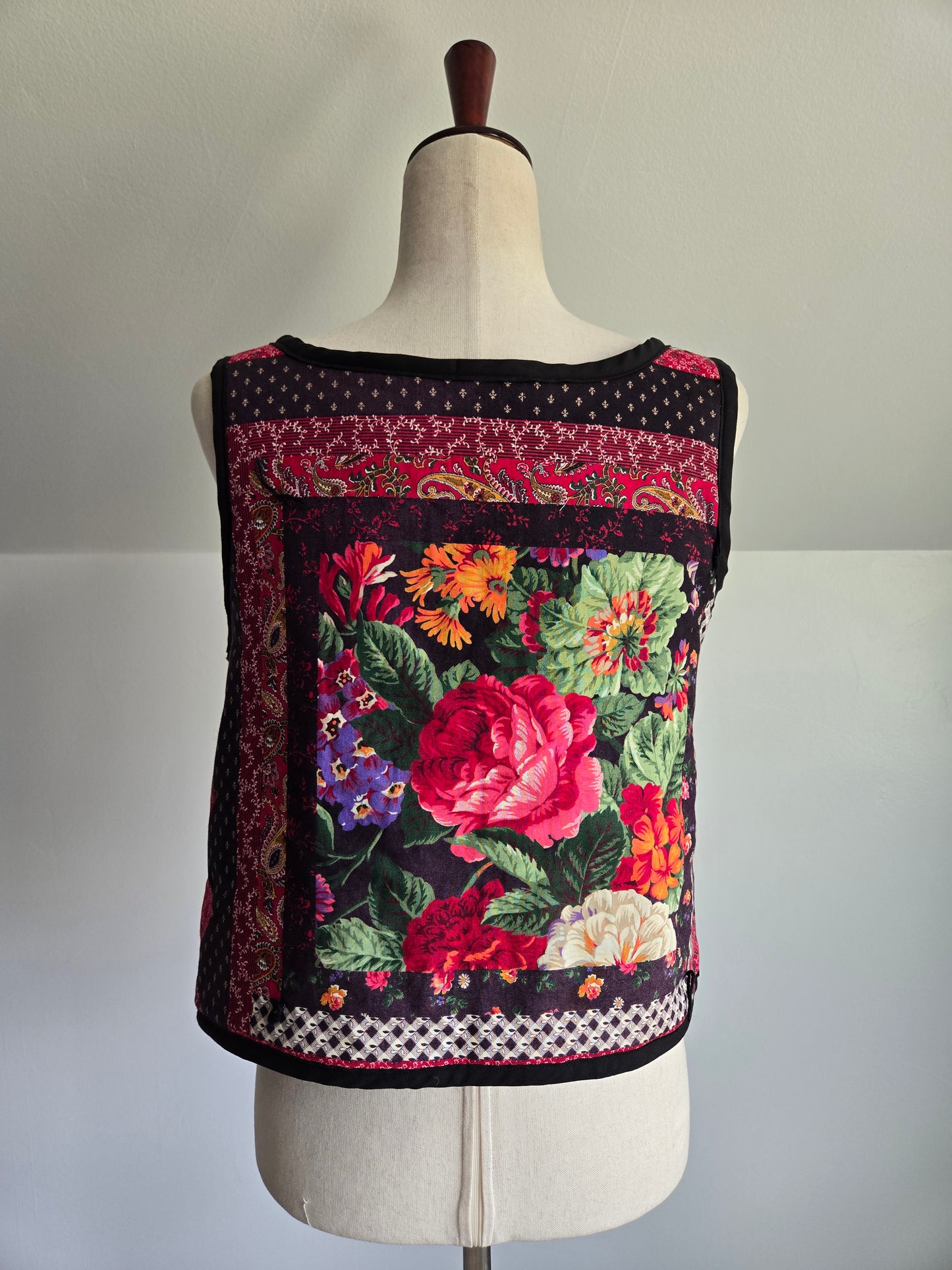 Hand Made Quilted Floral Tie Front Vest - M-XL