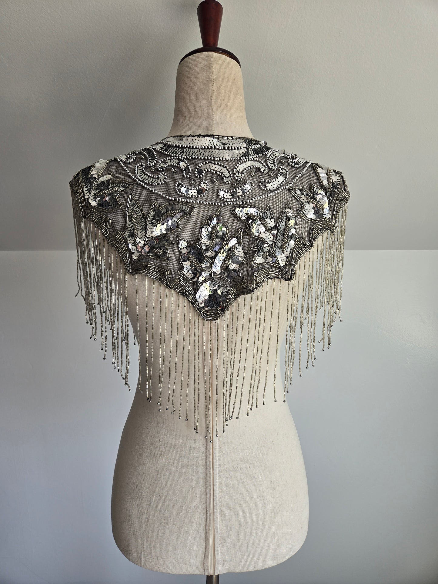 Western Black and Silver Beaded and Sequin Shawl - OS