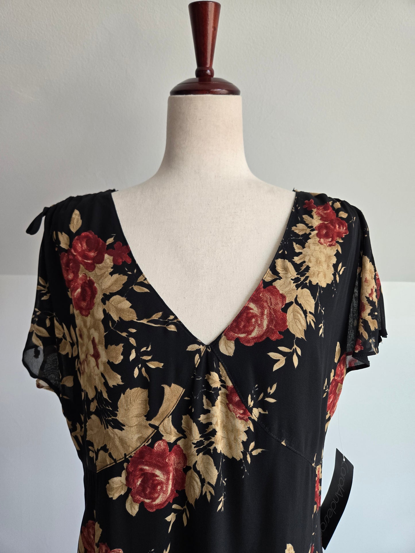 Carol Anderson 90s Deadstock Black Floral Dress - large