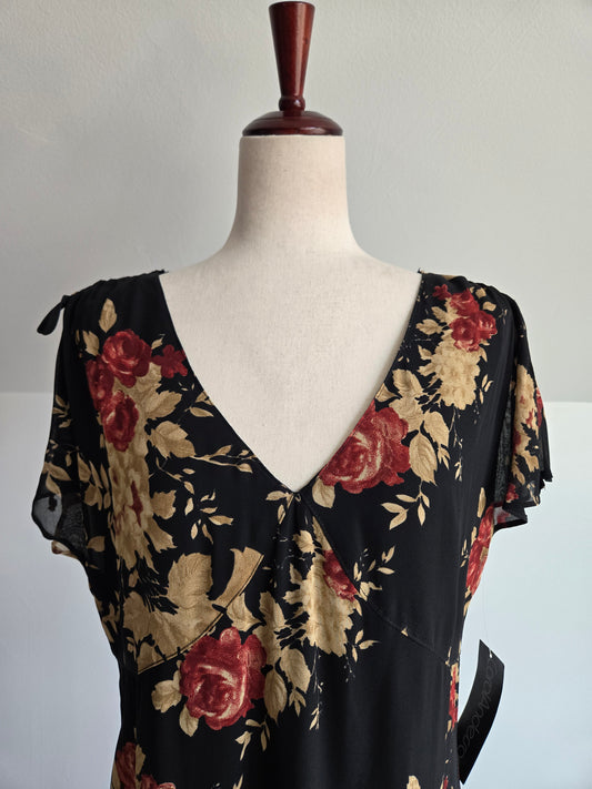 Carol Anderson 90s Deadstock Black Floral Dress - large