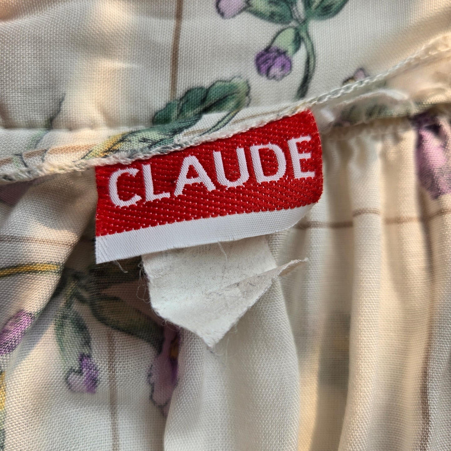 Claude Vintage Micro Plaid and Lavender Florals Skirt - medium