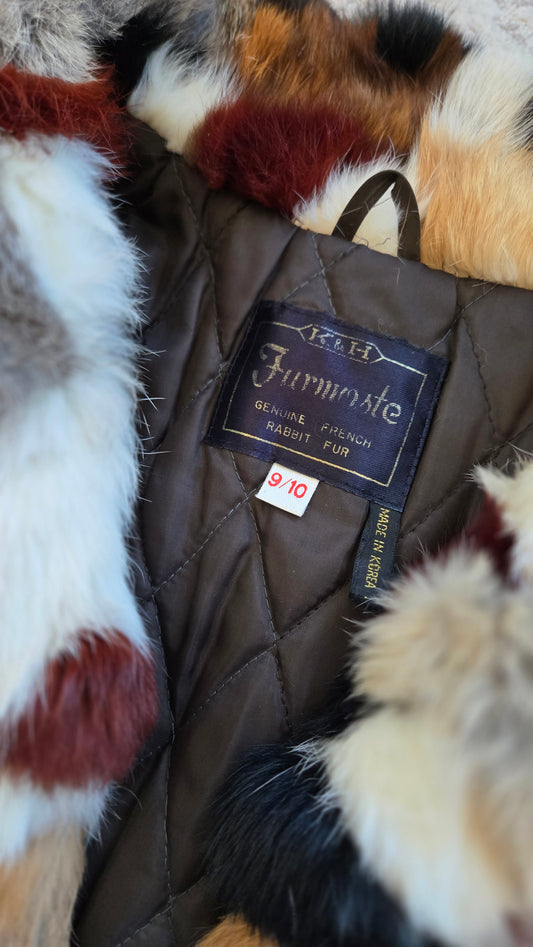 Furmoste Vintage 1970s Patchwork French Rabbit Fur Jacket - Medium