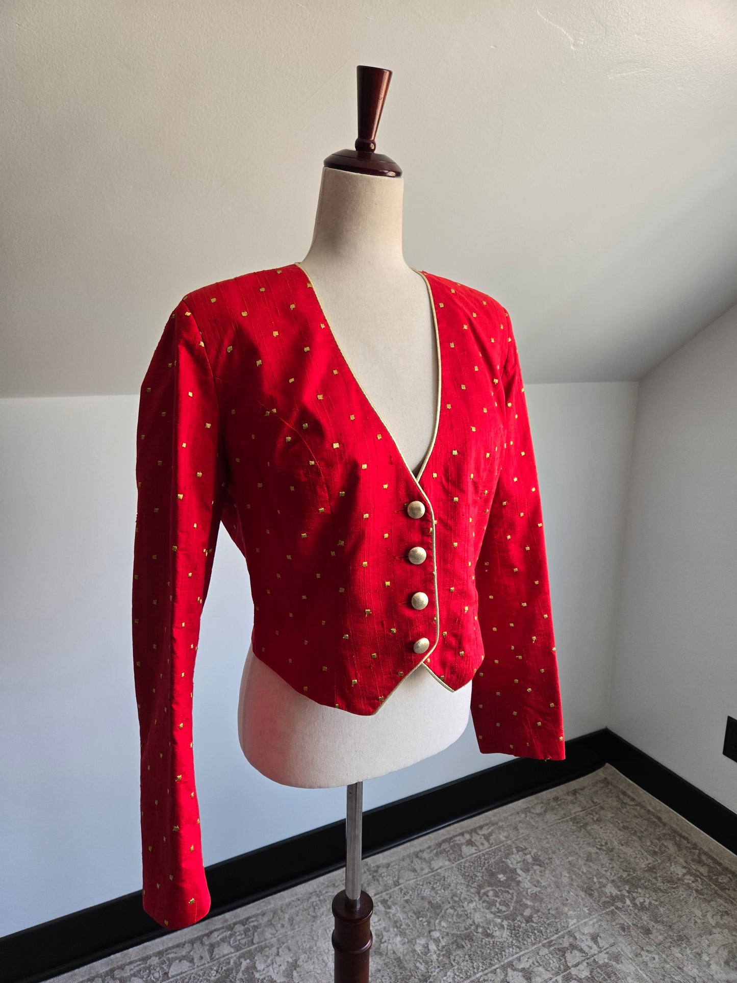 Vintage 80s Hobby Horse Red Silk Western Blazer - M/L