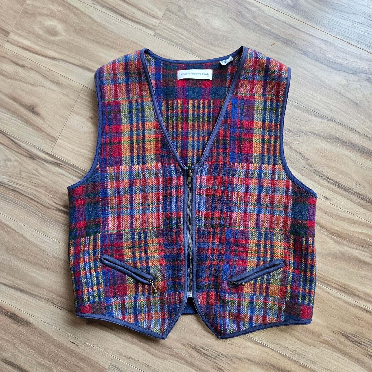 Paris Sport Club Vintage Wool Plaid Vest - medium