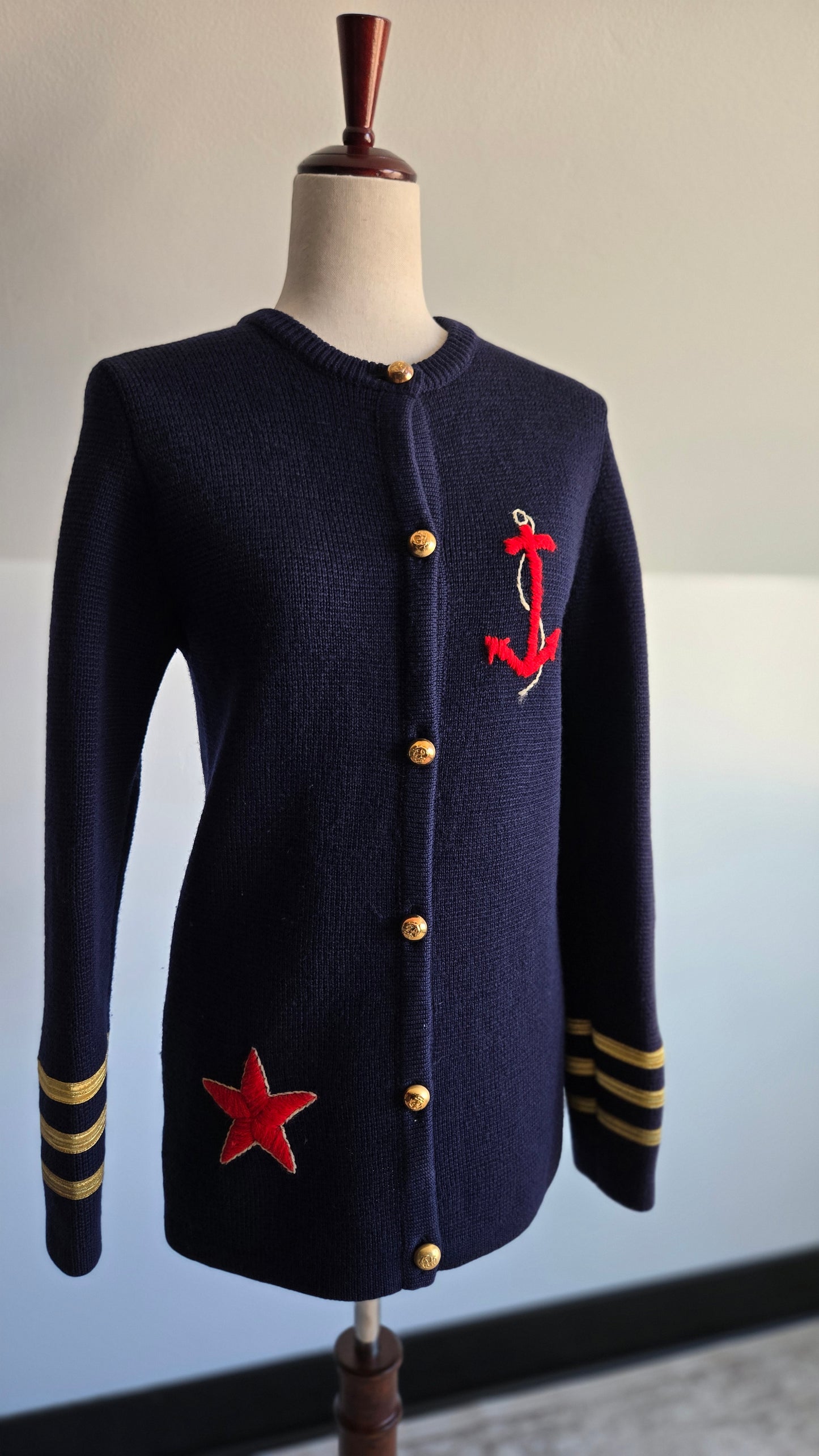 Vintage 1950s Saks Fifth Avenue Wool Nautical Cardigan - XS/S