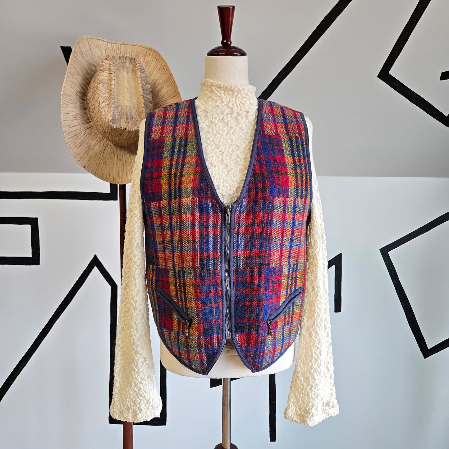 Paris Sport Club Vintage Wool Plaid Vest - medium