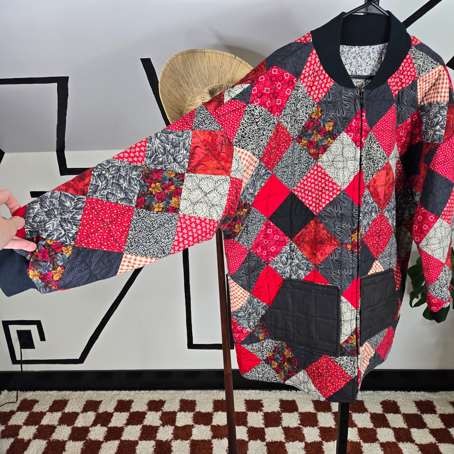 Hand Quilted Patchwork Full Zip Jacket - XL