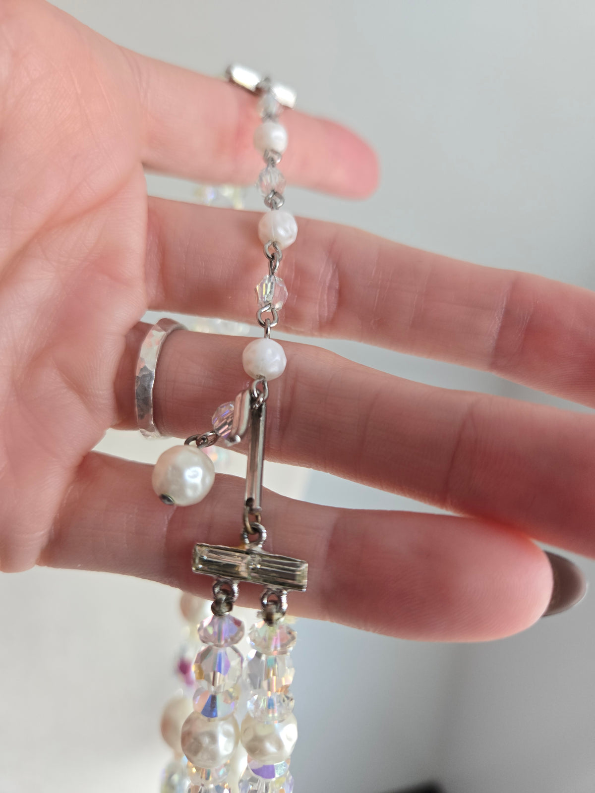 Vintage AB Crystal and Pearl Two-Strand Necklace
