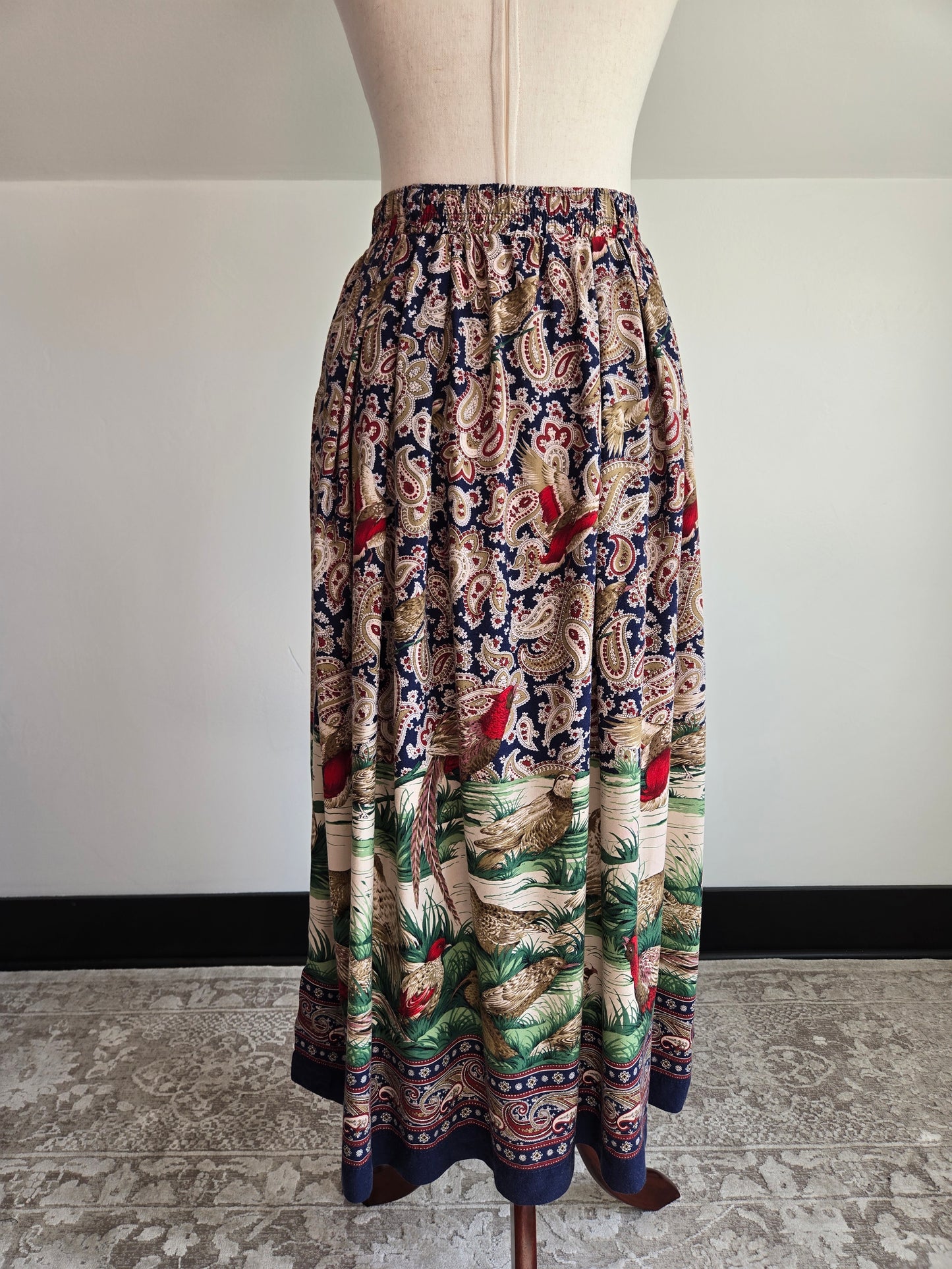 Vintage Willowbend Bird Scene and Paisley Print Skirt - W26-34"