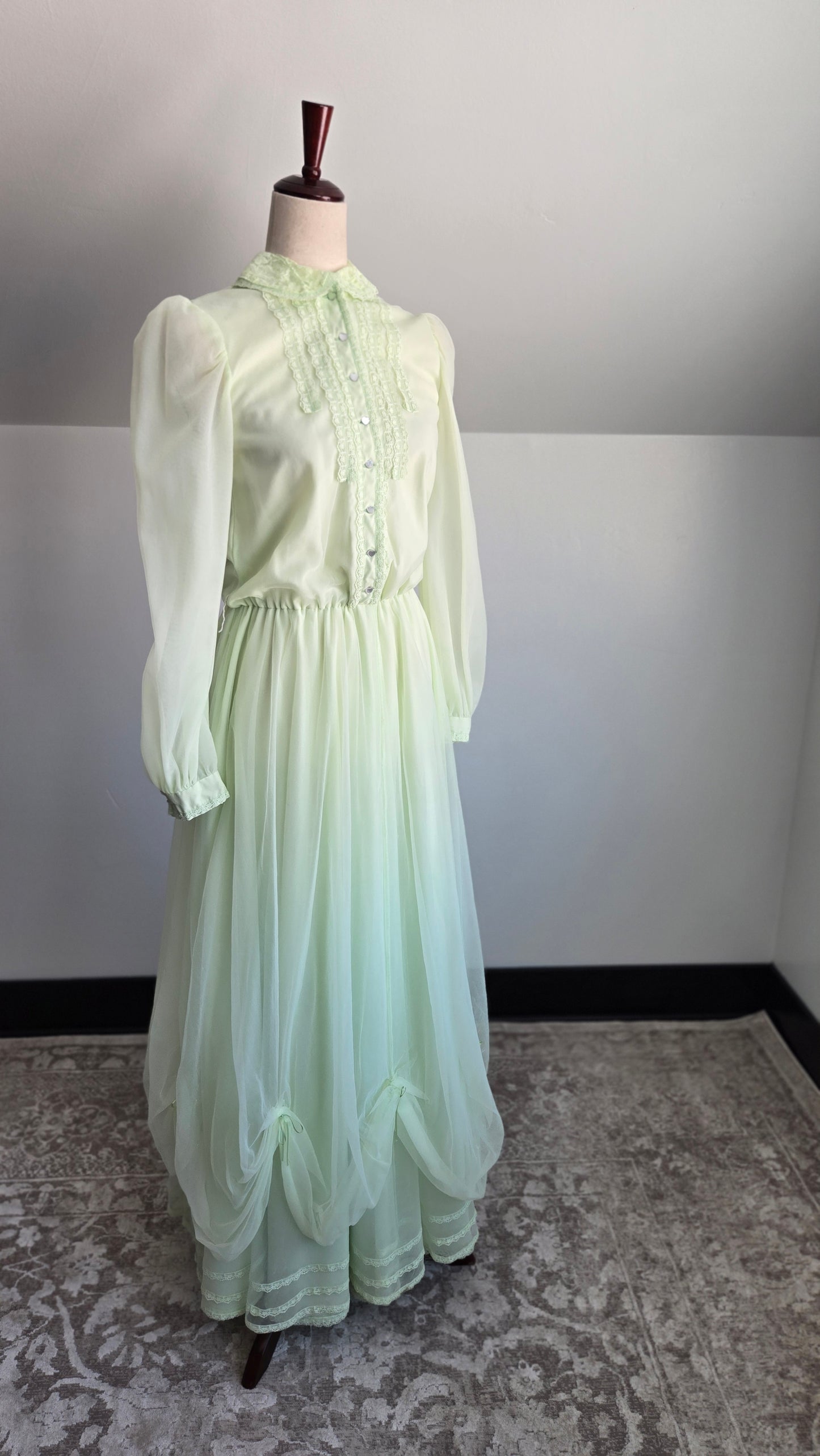 Lime Green Edwardian Style Vintage Formal Dress - small