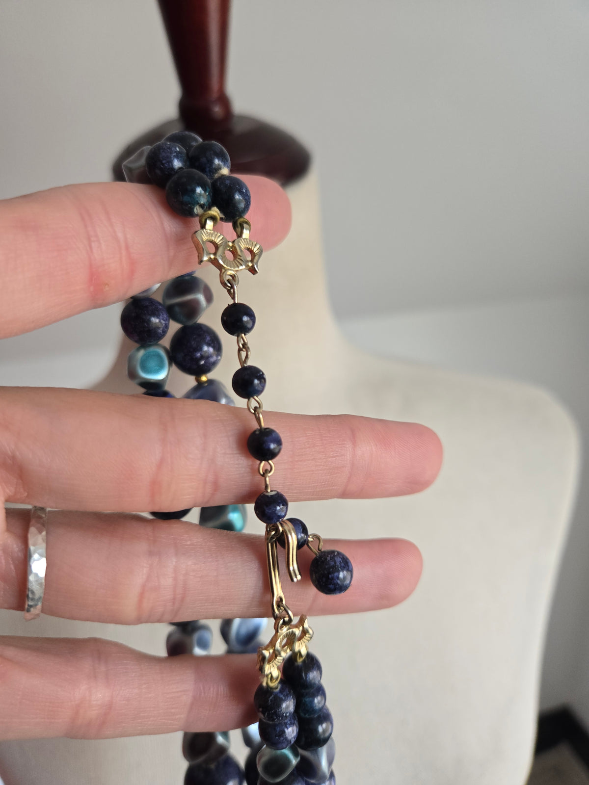 Vintage Deep Blue Multi Strand Beaded Necklace