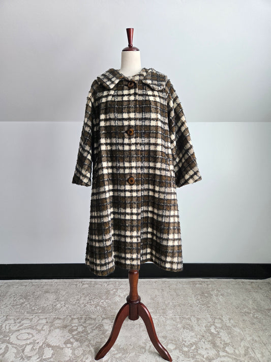 Madison's Columbus 1950s Mohair Plaid Car Coat - XL