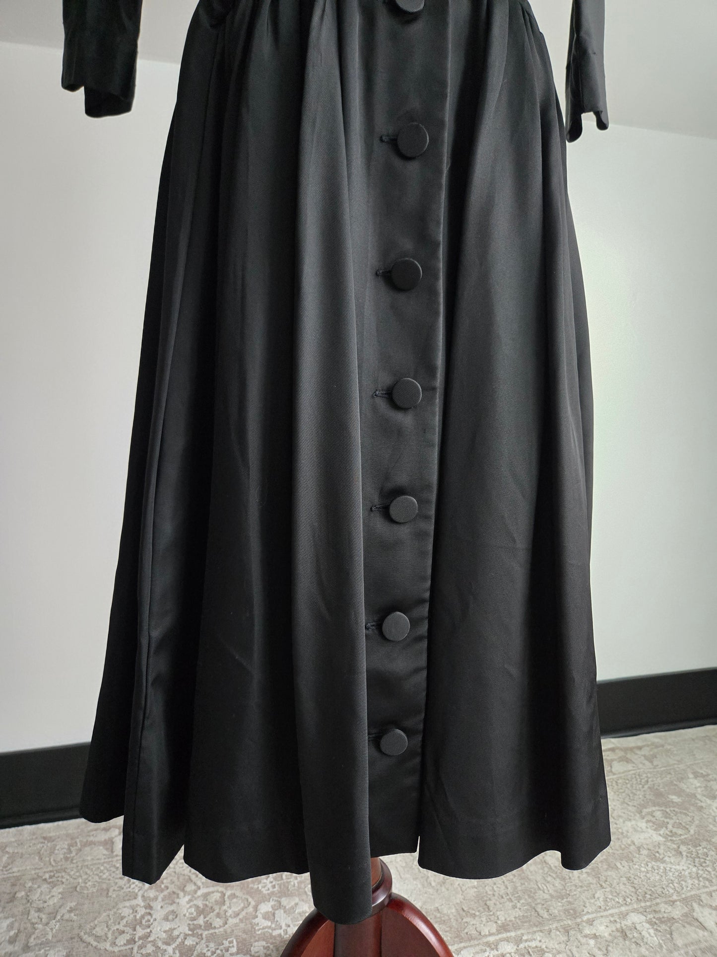 Vintage 1940s Black Satin Day Dress - Small