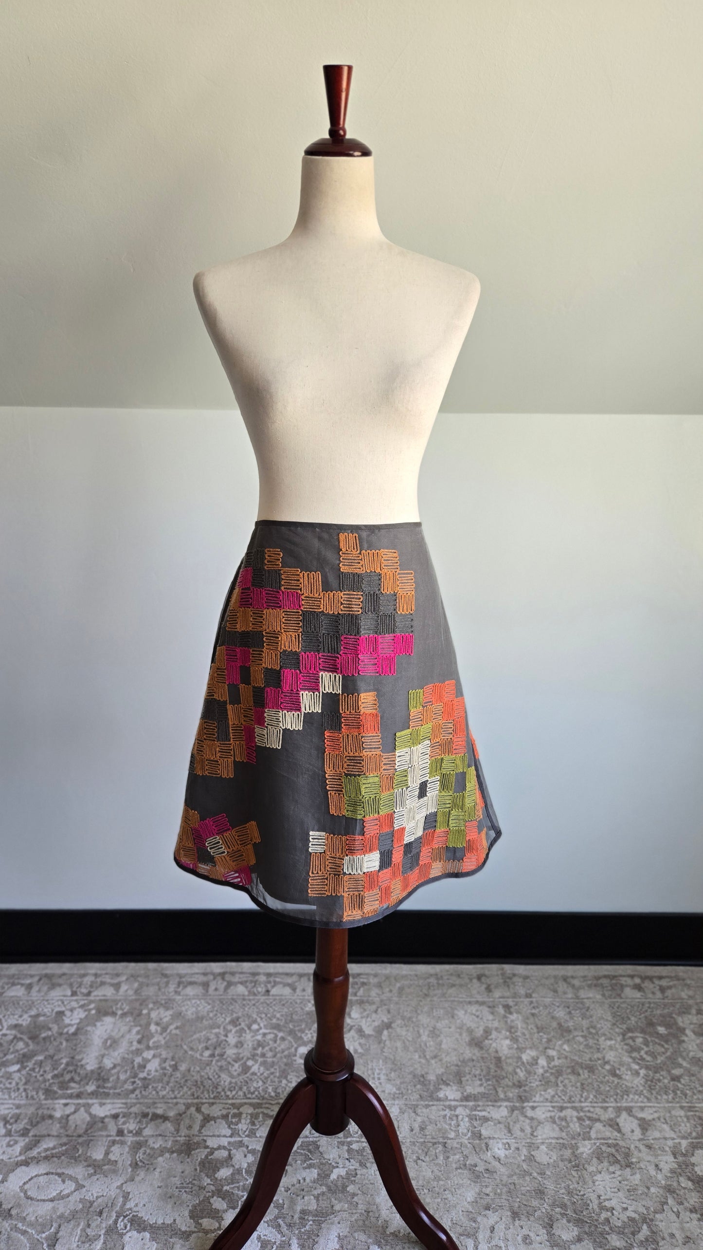 Sigrid Olsen Designer Silk Embroidered Skirt - W34"