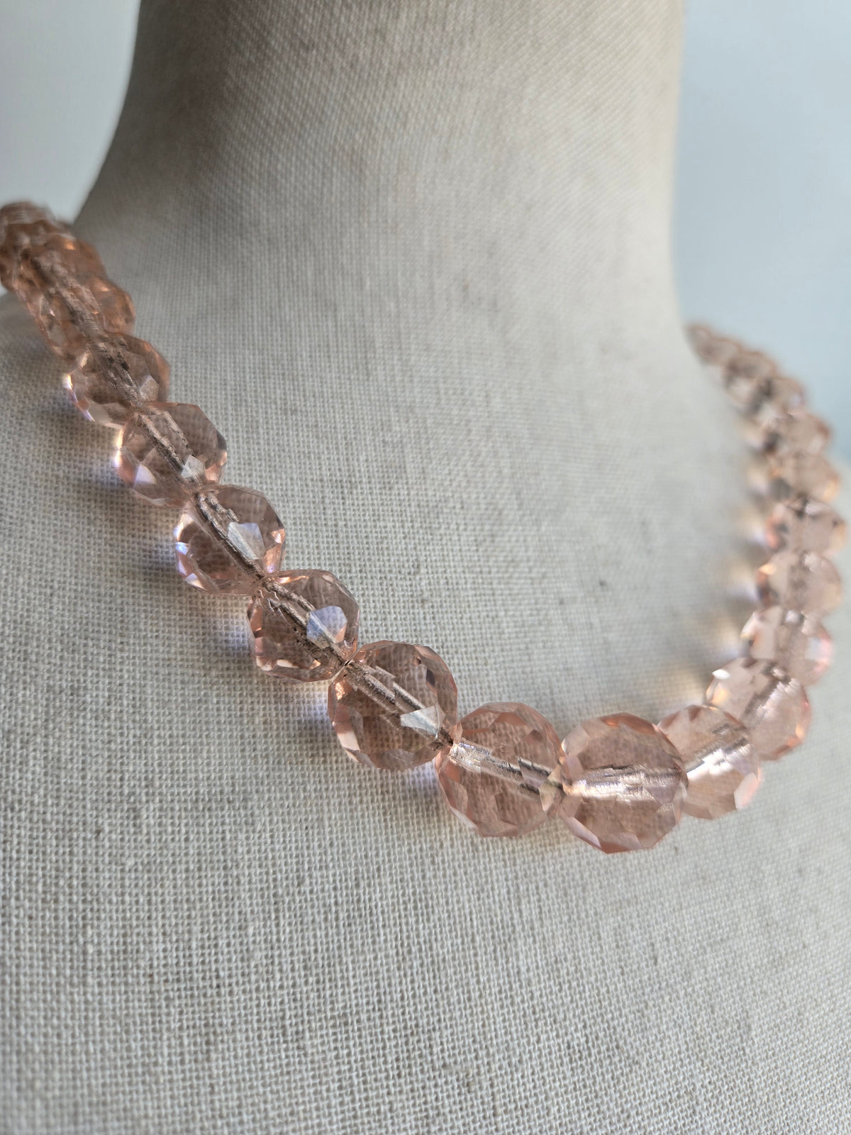 Vintage Pink Crystal Faceted Glass Necklace