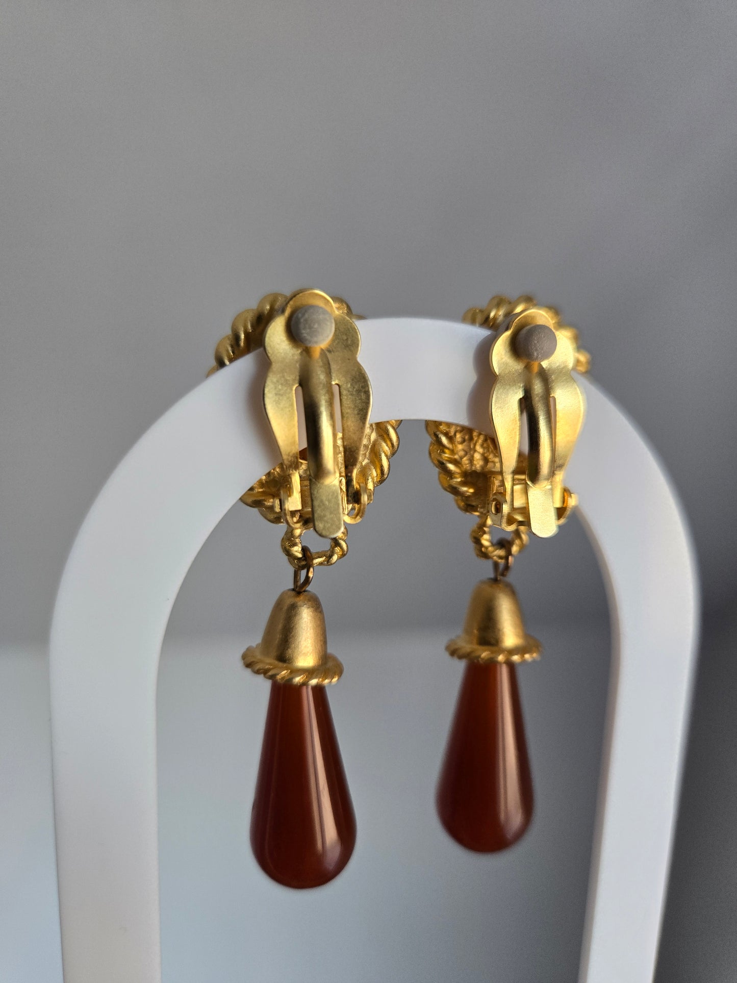 Leslie Block Vintage Gold Tone and Rust Red Clip Ons