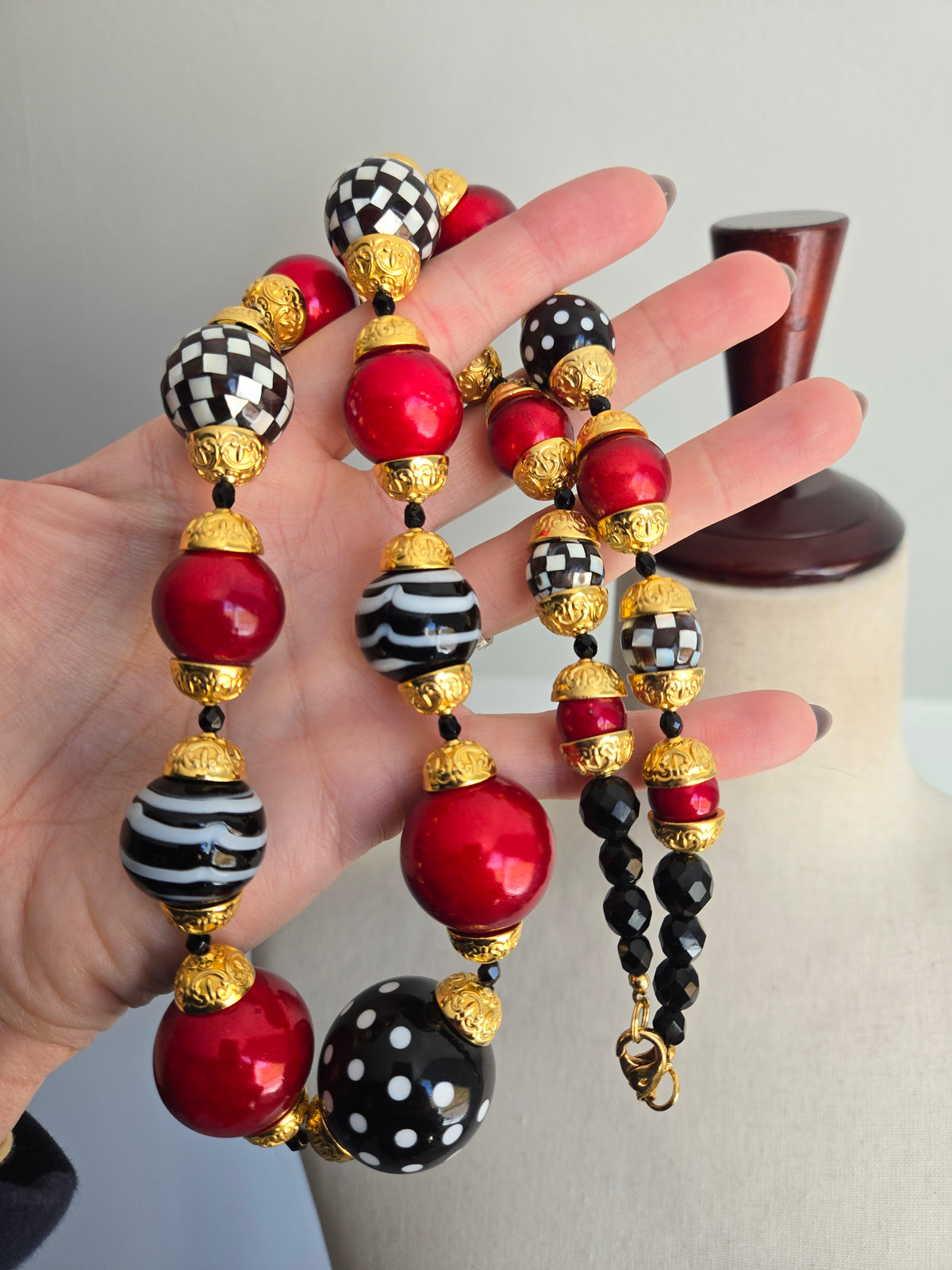Chunky Checkers and Polka Dots Statement Necklace