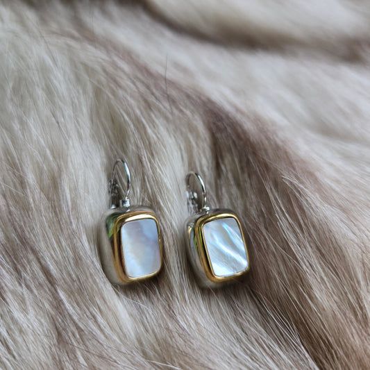 Vintage Mixed Metal Pearlescent Drop Earring - Pierced