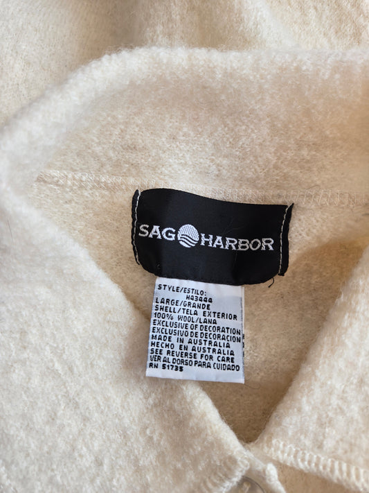 Vintage Sag Harbor Wool Cardigan with Colorful Detail - Large