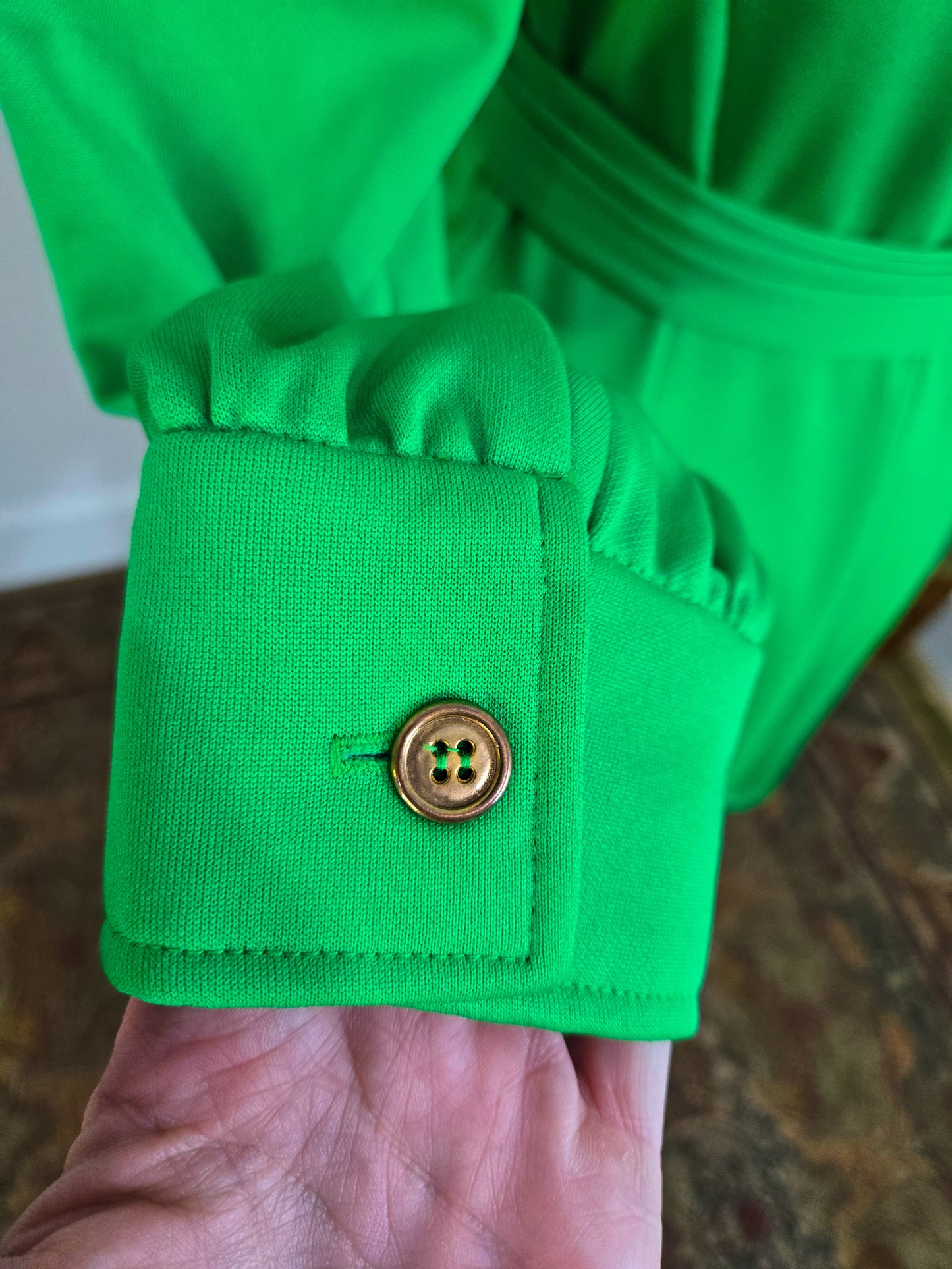 Vintage 70s Lime Green Button Down Mini Dress - L/XL