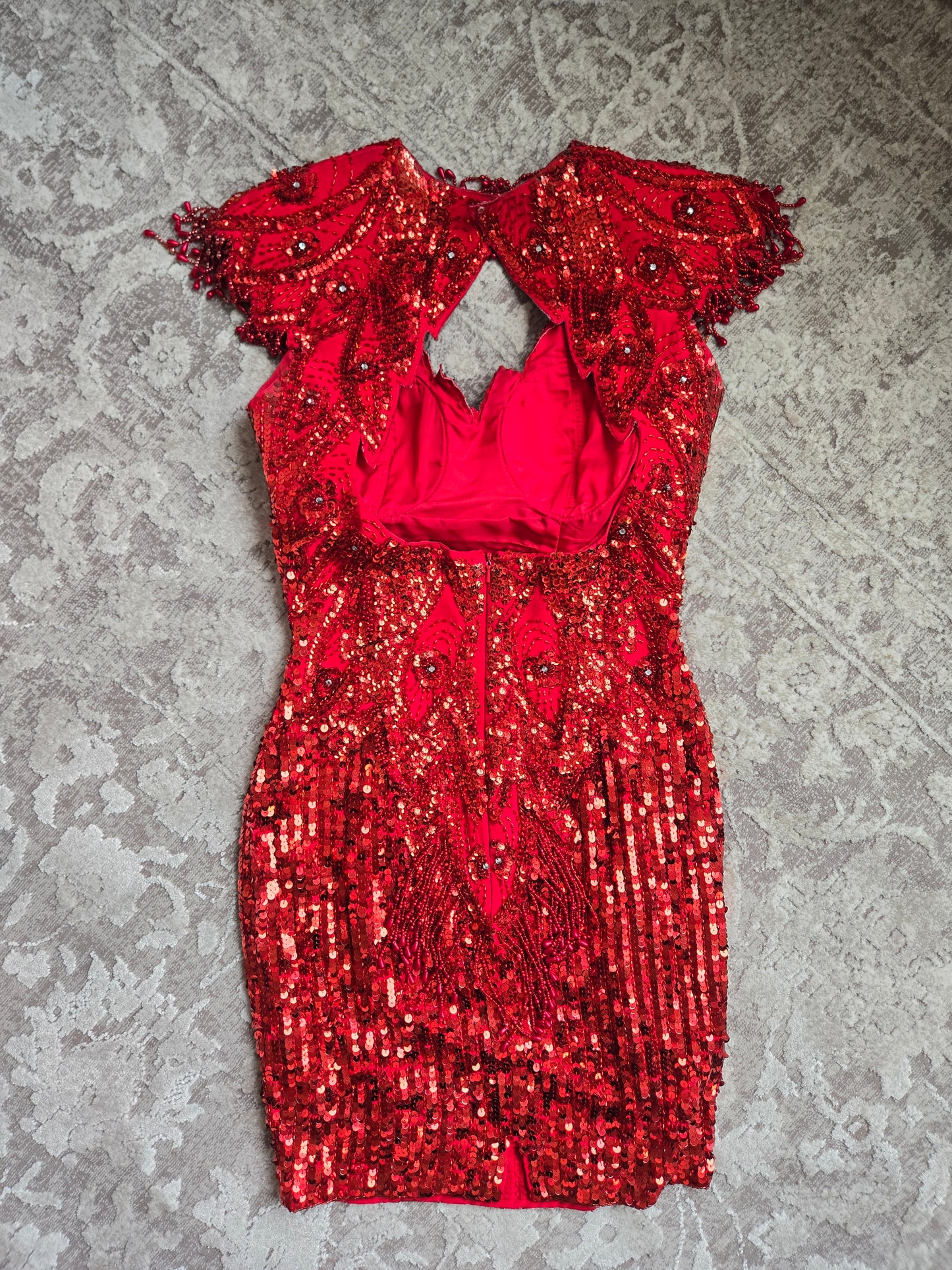 Miss Kansas Estate Vintage Red Beaded and Sequined Hand Made Dress - XS/S