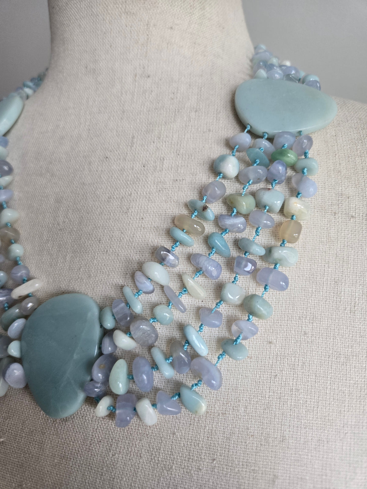 Sajen Signed Hand Knotted Amazonite Multi Strand Necklace