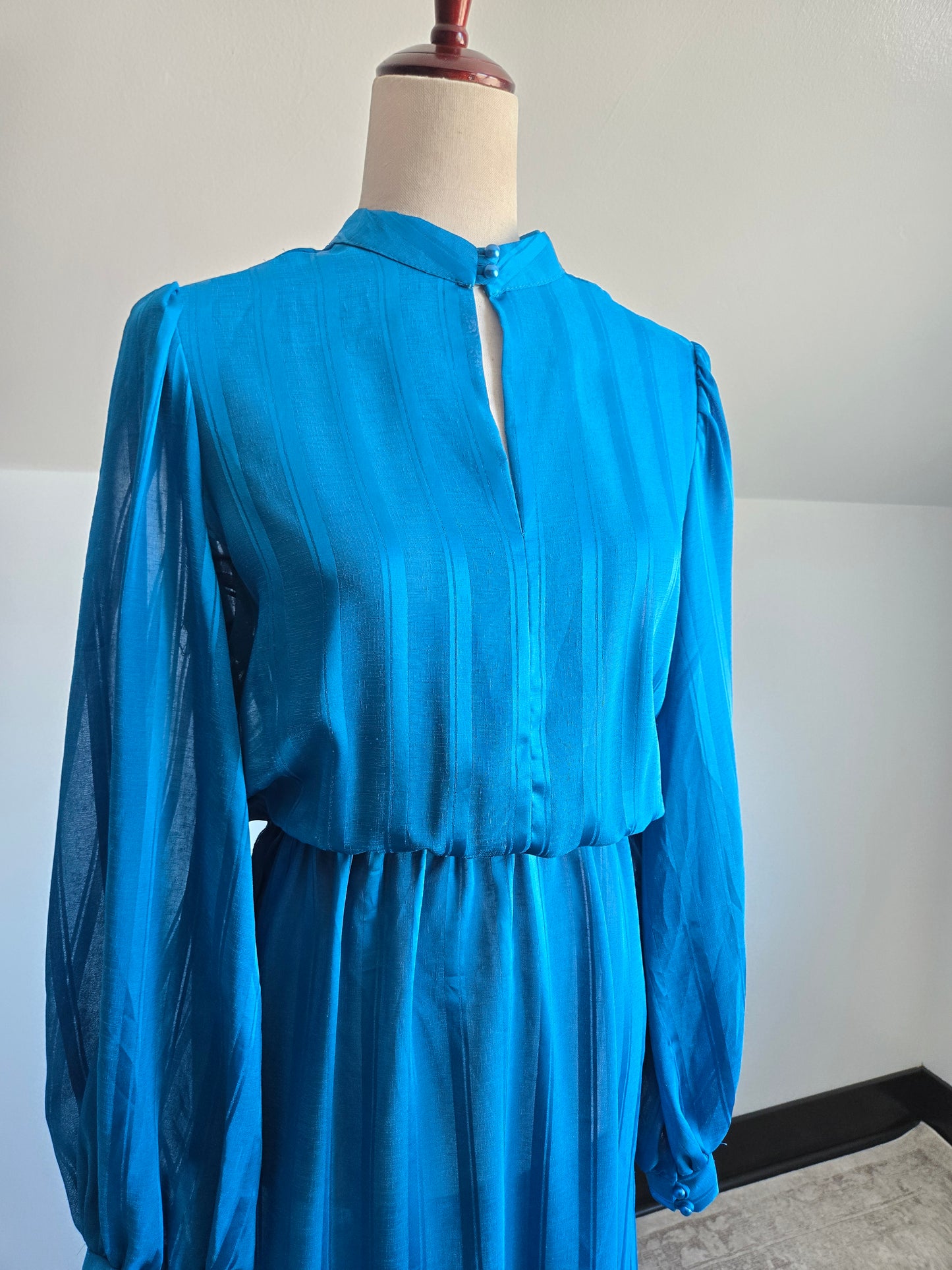 Miss Oops California Vintage 80s Blue Stripe Dress - small