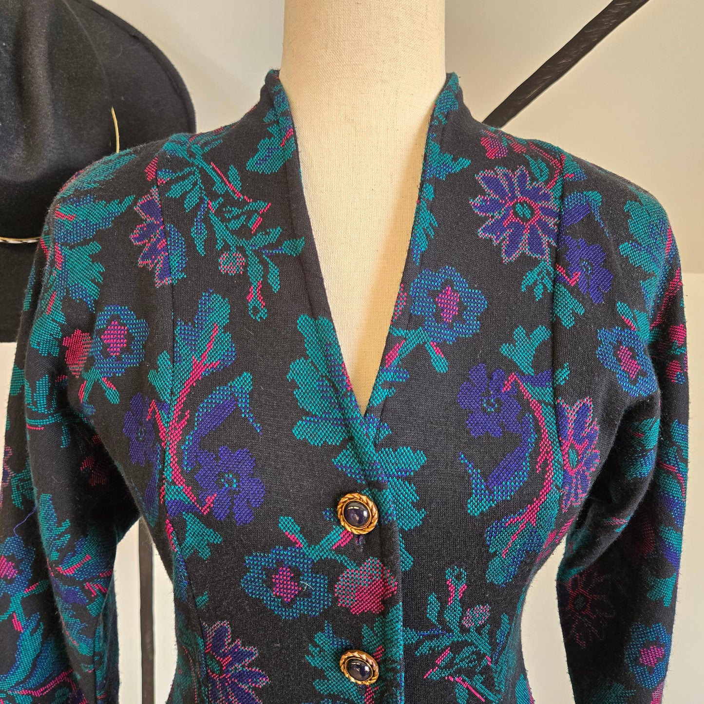 Vintage 80s Double Knit Floral Blazer - medium