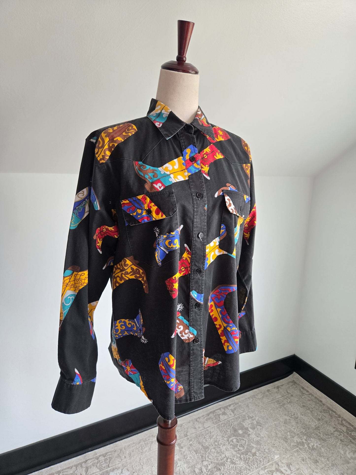 Vintage Western Cowboy Boot Shirt - Large