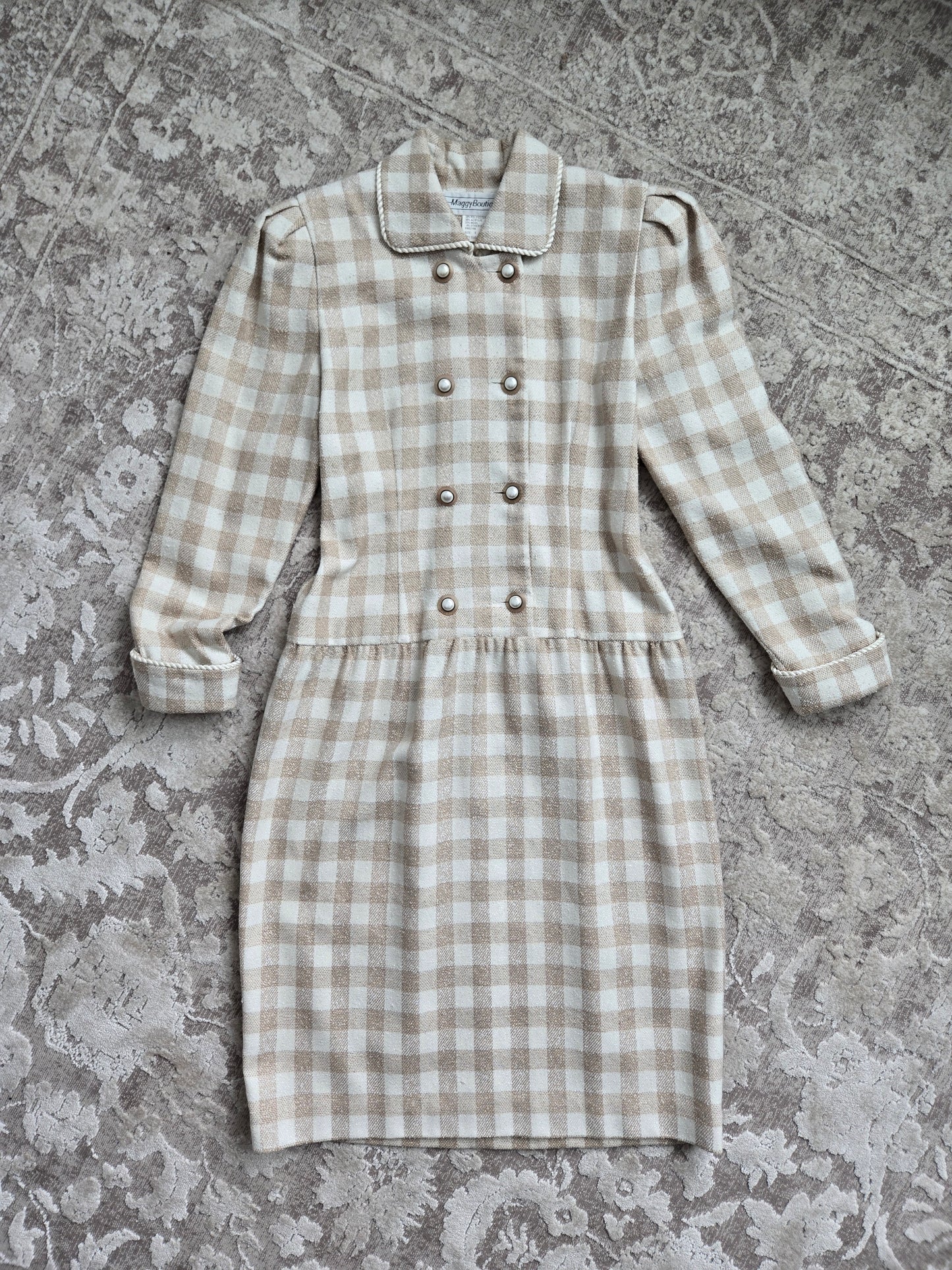 Maggy Boutique Vintage 80s Neutral Plaid Double Breasted Dress - Medium