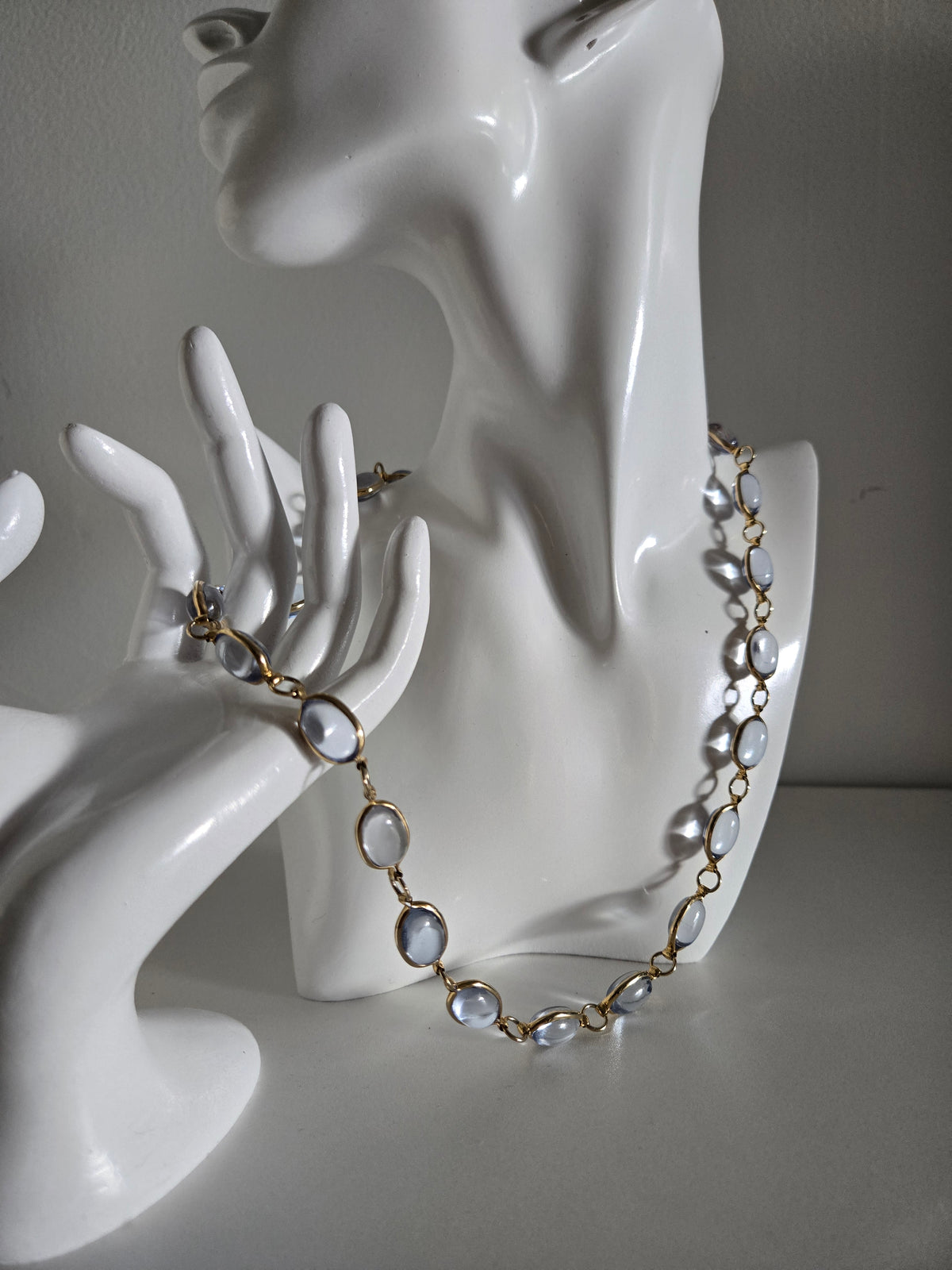 Vintage Light Blue Glass Cab Necklace