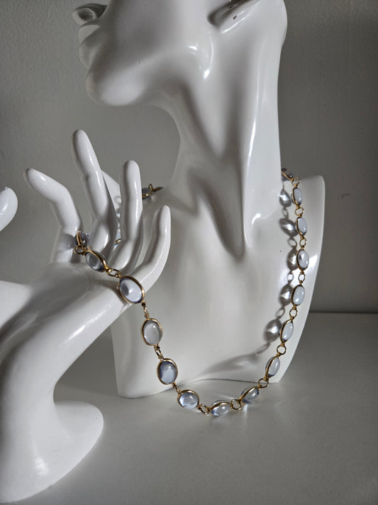 Vintage Light Blue Glass Cab Necklace