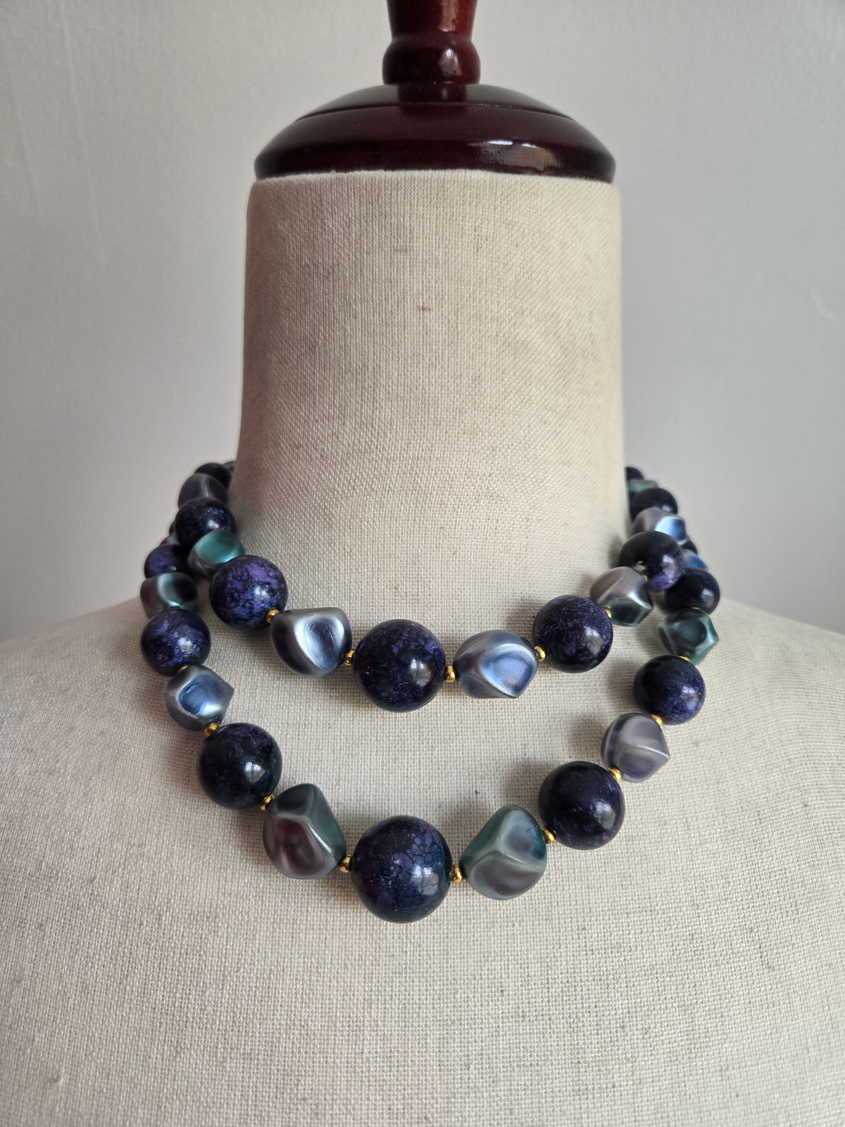 Vintage Deep Blue Multi Strand Beaded Necklace