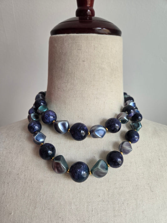 Vintage Deep Blue Multi Strand Beaded Necklace