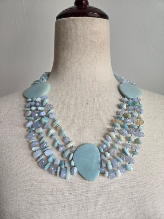 Sajen Signed Hand Knotted Amazonite Multi Strand Necklace