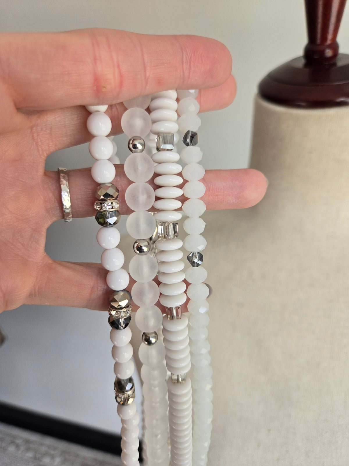 White Four Strand Statement Necklace