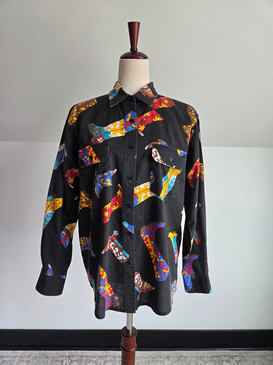 Vintage Western Cowboy Boot Shirt - Large