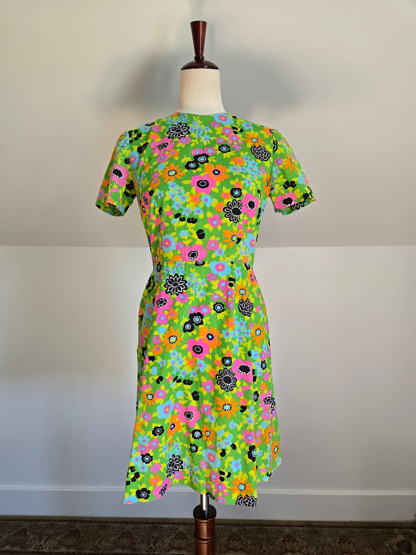 Vintage 1970s Dayglo Cotton Dress - XS/Small