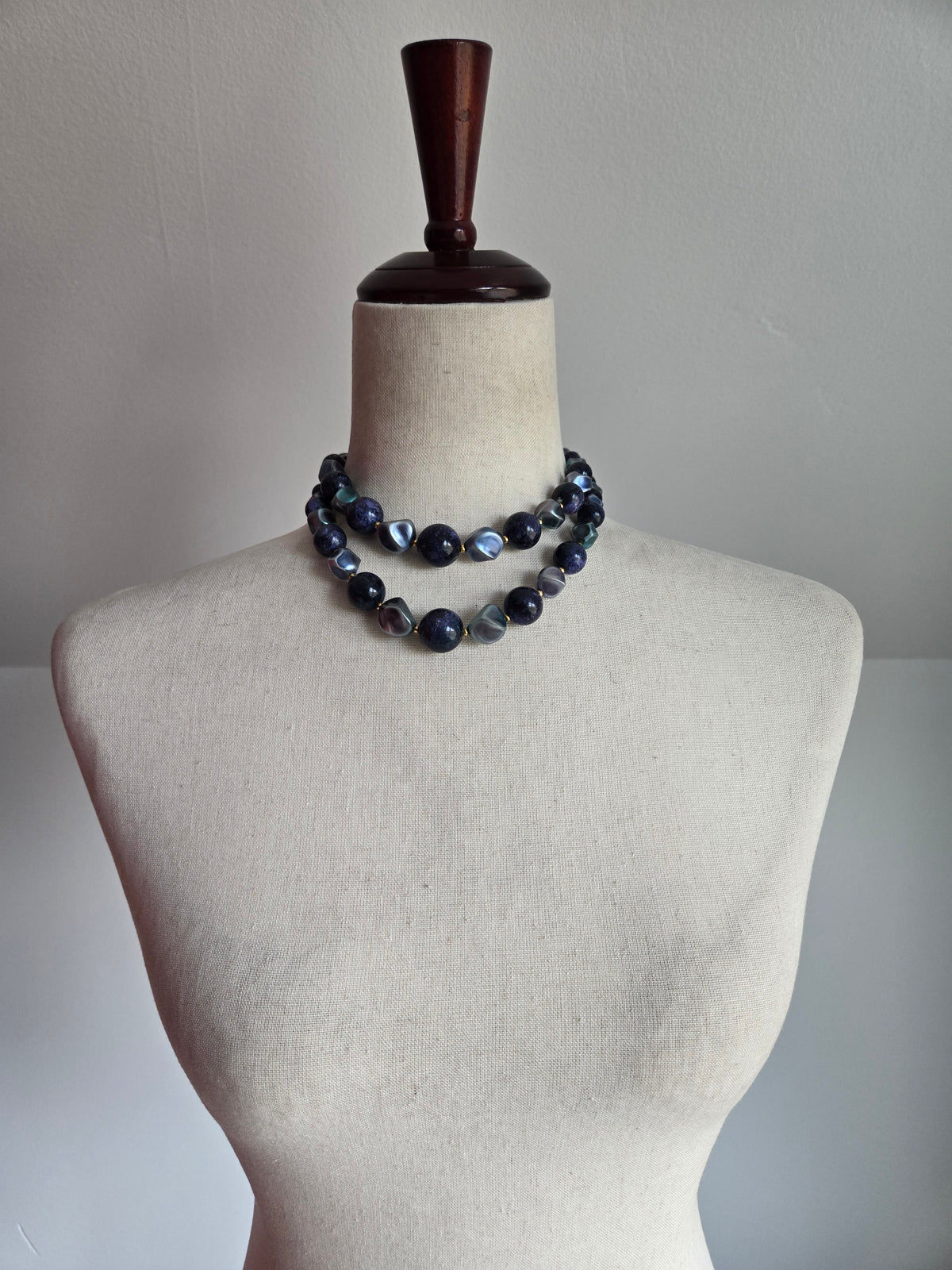 Vintage Deep Blue Multi Strand Beaded Necklace