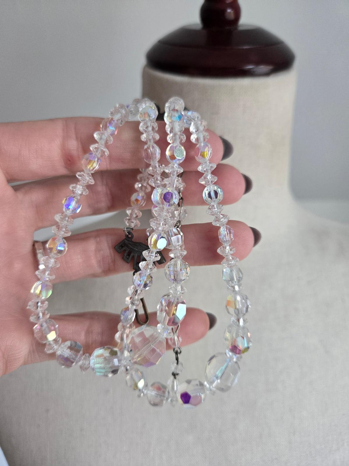 Vintage Glass AB Crystal Two Strand Necklace