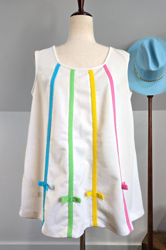 Mario Vintage 60s Colorful Bow Tank Top - Large